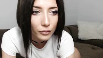 bonnbon Brunette in stockings shows shaved holes